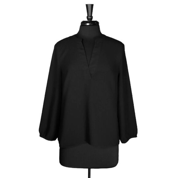 J. Crew Women's Blouse Black V-Neck Crepe Drapey Long Sleeve Pullover Top Medium - Picture 1 of 9